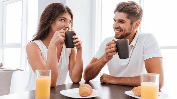 Couple drinking their morning coffee